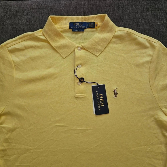 Polo Ralph Lauren Classic Fit Men's Yellow Collared Cotton Polo Shirt sz Medium - Picture 9 of 16